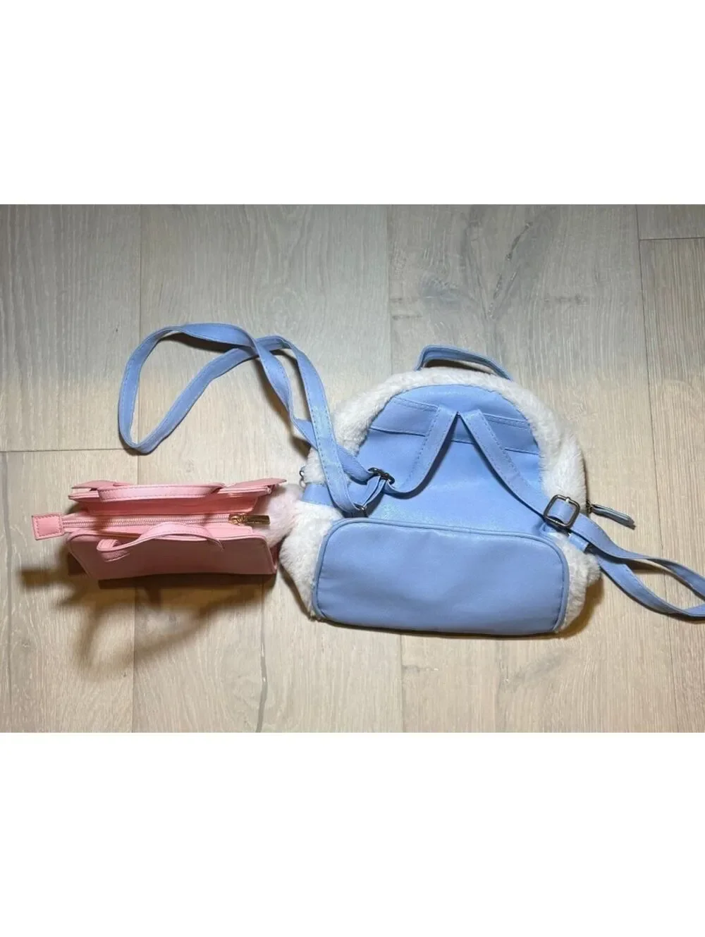 Cute Pink and White Plush Character Crossbody Bags Set
